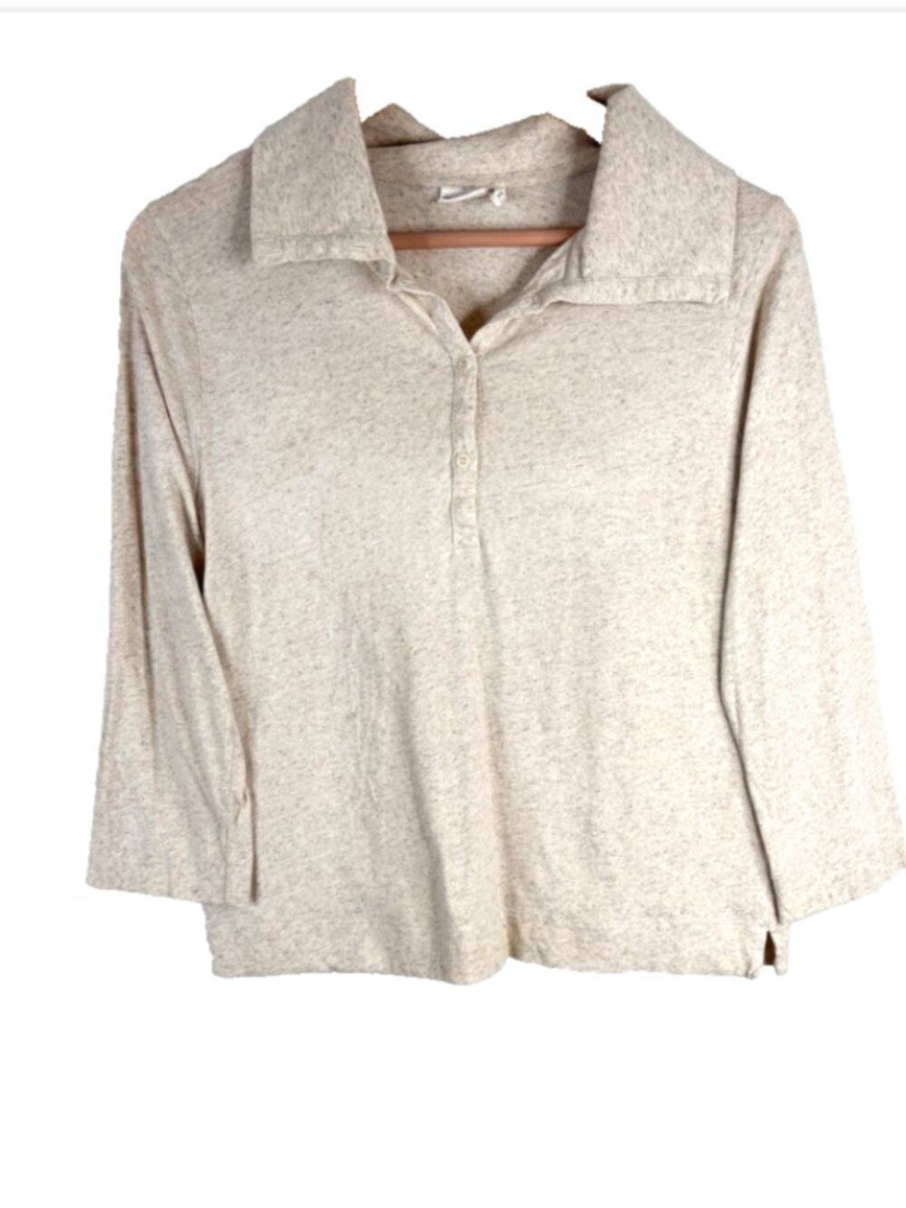 TOAST Portugal Organic Cotton Linen Knit Polo Shirt S Beige Oatmeal Henley Top